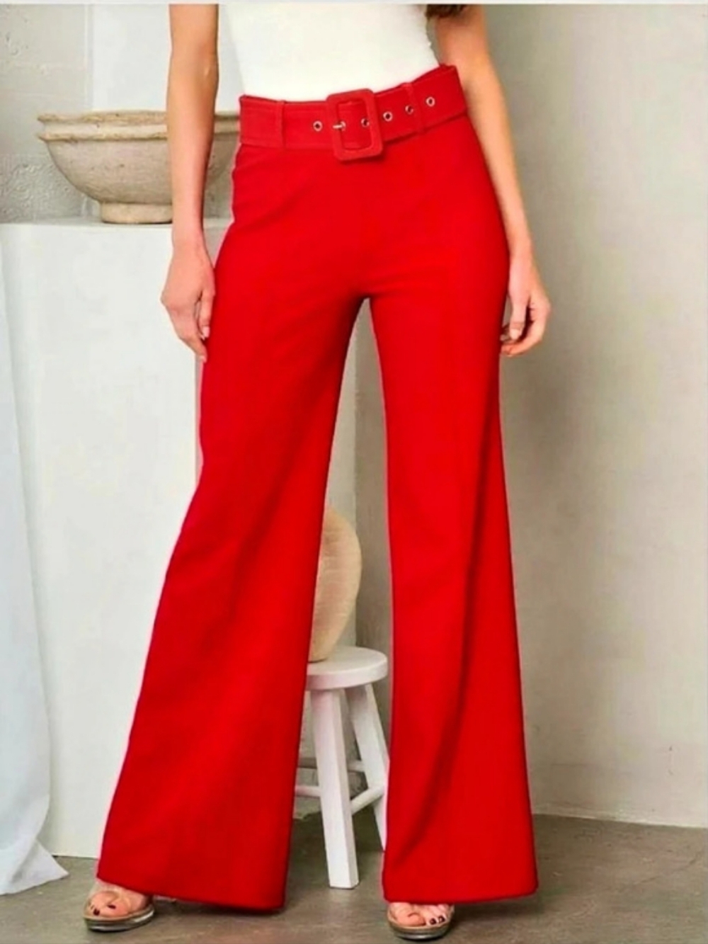 Red Womens Wide Leg Trousers With Belt NWTS By SugarLips. Inseam Is 34 In!!!